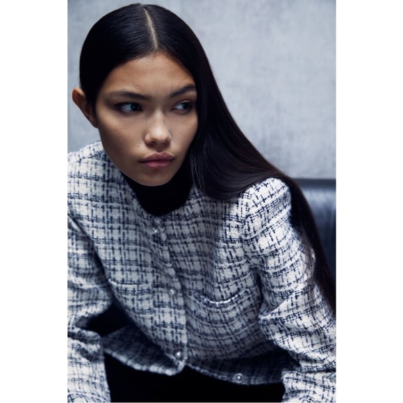 White/Black Plaid Boucle Jacket Size S - Picture 4 of 8